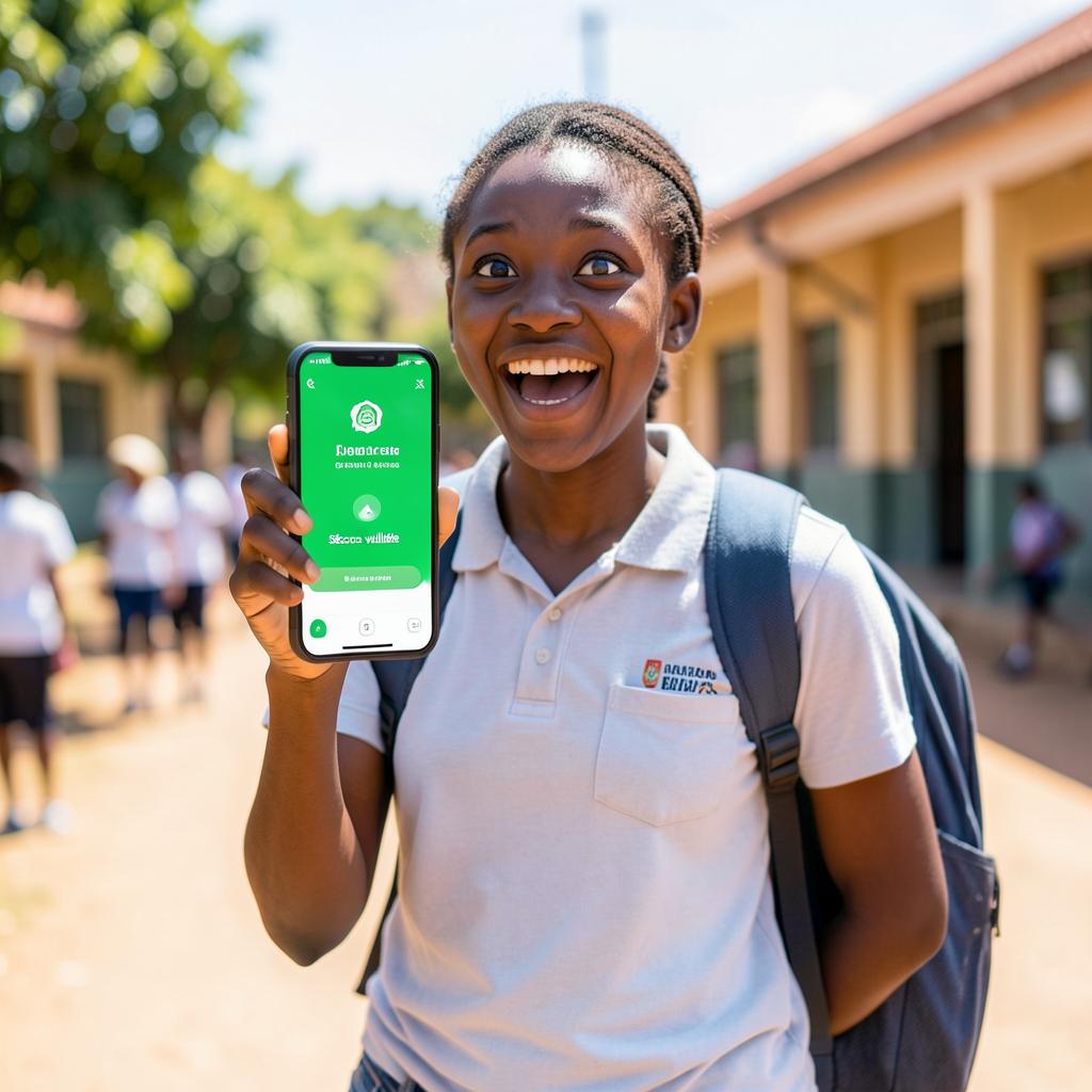 Une élève souriante montre sa séance validée sur l'application SERAD-Éducation